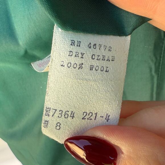 Vintage 70s Gregge Sport Green 200% Wool Union Made Open Front Coat Sz 8 - Picture 5 of 7